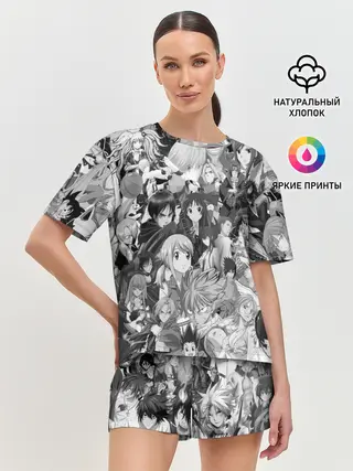 Женская пижама с шортами / МНОГО ЧЕРНО-БЕЛЫХ АНИМЕ ДЕВОЧЕК