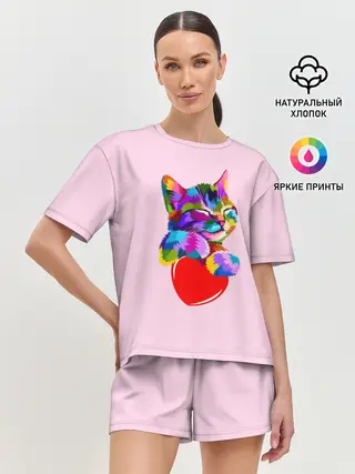 Женская пижама с шортами / Кот