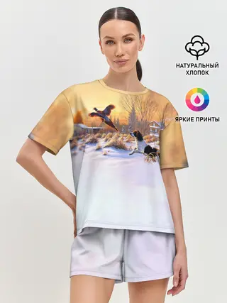 Женская пижама с шортами / Собака и фазан