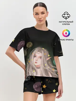 Женская пижама с шортами / Эльфийка и звезды