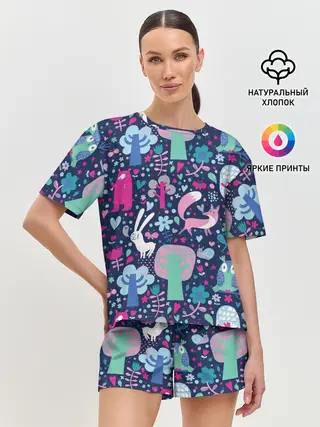 Женская пижама с шортами / Лесные животные