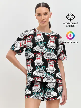 Женская пижама с шортами / Лягушки в очках