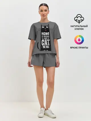 Женская пижама с шортами / Дом там, где твой кот