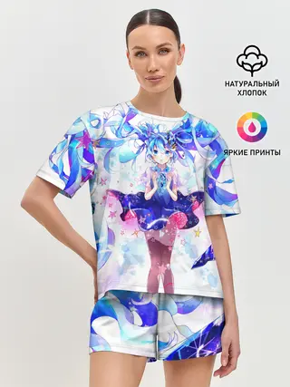 Женская пижама с шортами / Хацуне Мику на красочном фоне