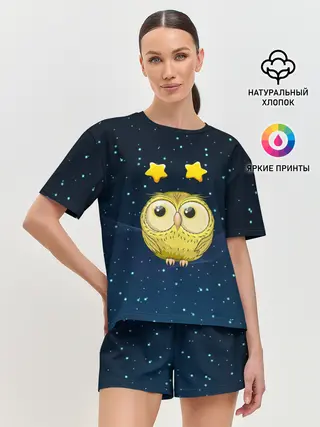 Женская пижама с шортами / Сова со звездочками
