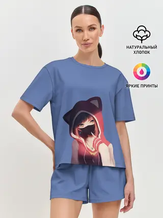 Женская пижама с шортами / Аниме девушка в маске с ушками
