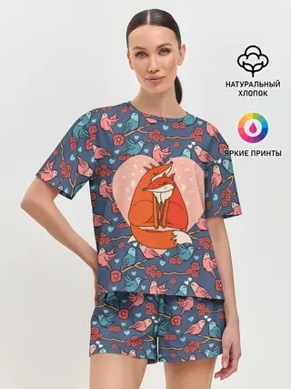 Женская пижама с шортами / Влюбленные лисички