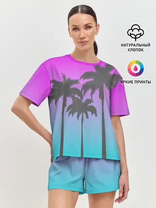 Женская пижама с шортами / Пальмы 80s