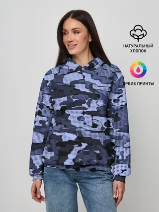 Женское худи / Синий камуфляж в клетку