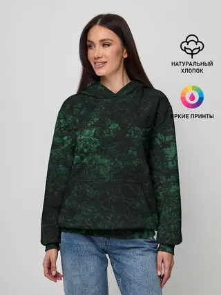 Женское худи / Темно-зеленый мраморный узор