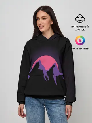 Женское худи / горы на фоне заката