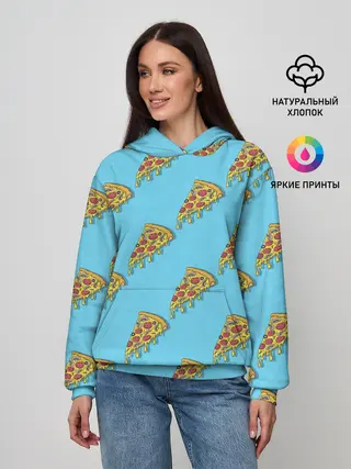 Женское худи / Пицца паттерн на голубом
