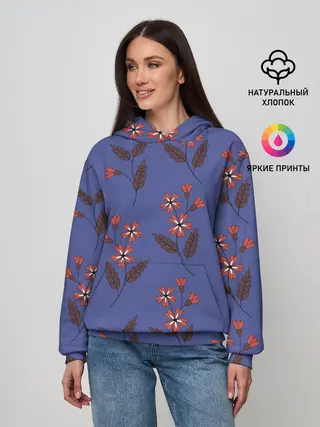 Женское худи / Цветы на синем фоне