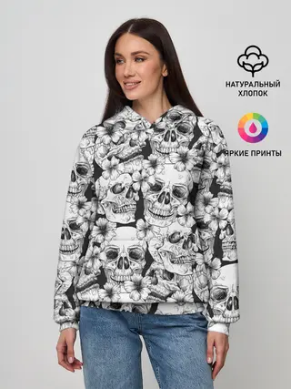 Женское худи / Черепа в цветах