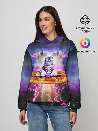 Женское худи / Кот на пицце