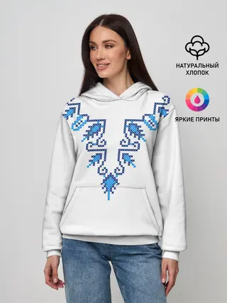 Женское худи / Славянский узор сине-голубой