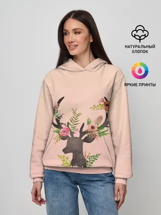 Женское худи / олень рога цветы