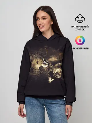 Женское худи / Череп и часовой механизм.