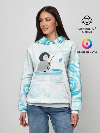 Женское худи / Пингвин рыбачит
