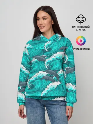 Женское худи / Дельфины в море