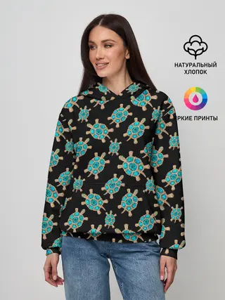 Женское худи / Бирюзовые черепашки брошка