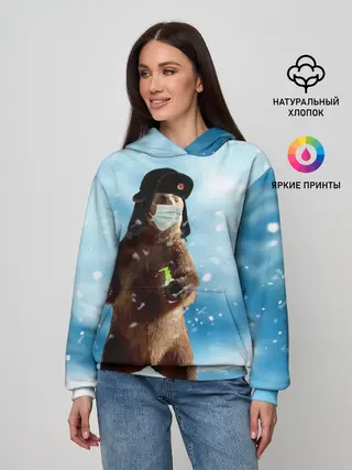 Женское худи / Зимний мишка в реалиях 2020 г.