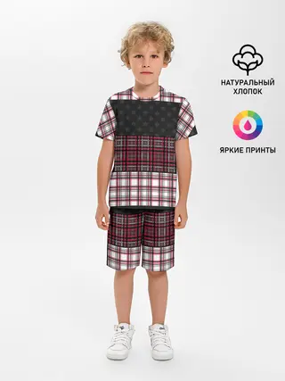 Детская пижама с шортами / Комбинированный красно-серый