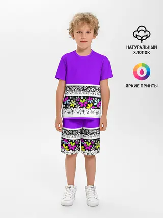 Детская пижама с шортами / Яркий фиолетовый цветочный