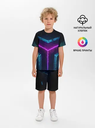 Детская пижама с шортами / Неоновые грани 3D