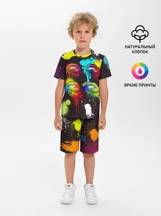 Детская пижама с шортами / Красочные кубы