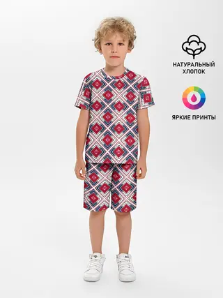 Детская пижама с шортами / Красно-синий плед -клетка