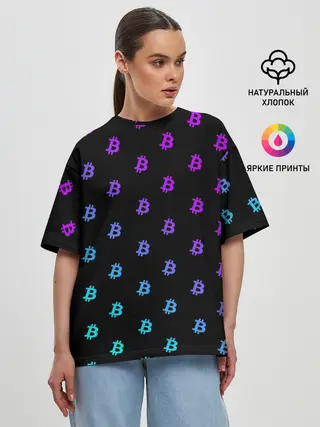 Женская футболка оверсайз / БИТКОИН НЕОН |BITCOIN NEON