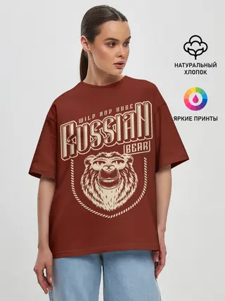 Женская футболка оверсайз / Русский медведь в очках