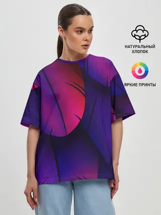 Женская футболка оверсайз / Фиолетовые Перья