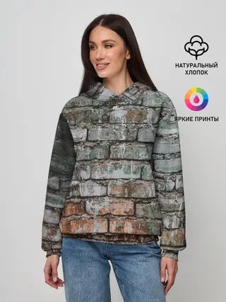 Женское худи / кирпичная стена потеки краска