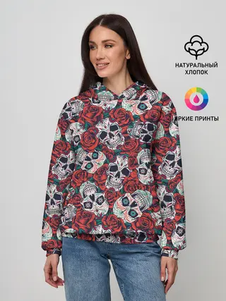 Женское худи / Тату черепа и розы