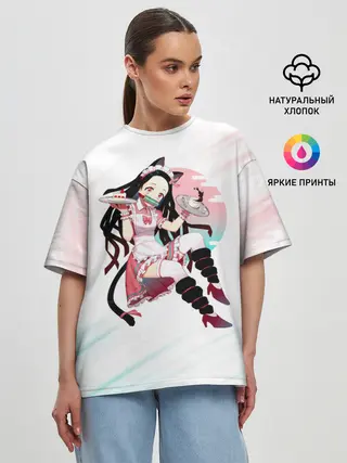 Женская футболка оверсайз / Незуко Камадо Kimetsu no Yaiba