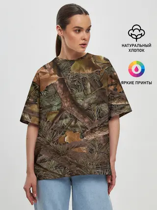 Женская футболка оверсайз / Охотничий камуфляж