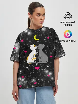 Женская футболка оверсайз / Кошачья Любовь