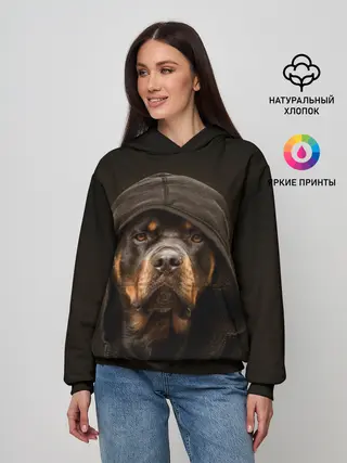 Женское худи / Ротвейлер в капюшоне