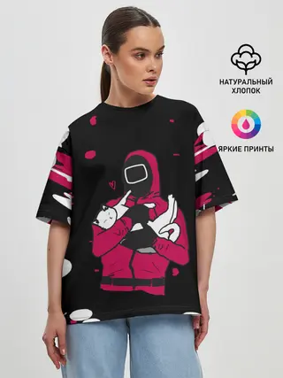 Женская футболка оверсайз / Игра в кальмара x Кот,