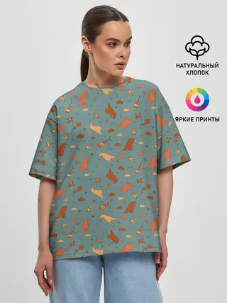 Женская футболка оверсайз / детский принт с динозаврами и звездами