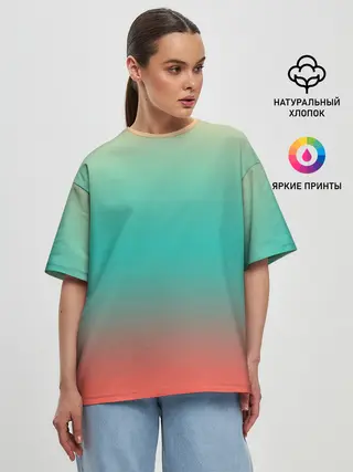 Женская футболка оверсайз / Красно-бирюзовый градиент