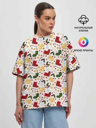 Женская футболка оверсайз / Рождественские Чулки