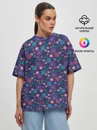 Женская футболка оверсайз / Снежные Узоры
