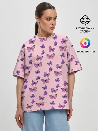 Женская футболка оверсайз / Бабочки фиолетовые | 2
