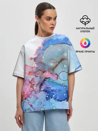 Женская футболка оверсайз / Акварельные разводы