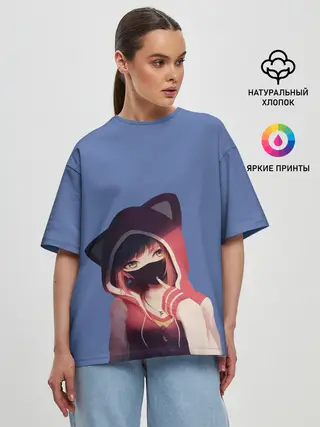 Женская футболка оверсайз / Аниме девушка в маске с ушками