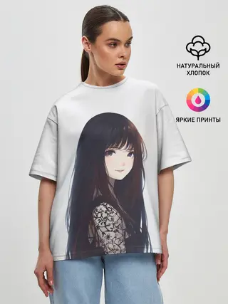 Женская футболка оверсайз / Красивая аниме девушка