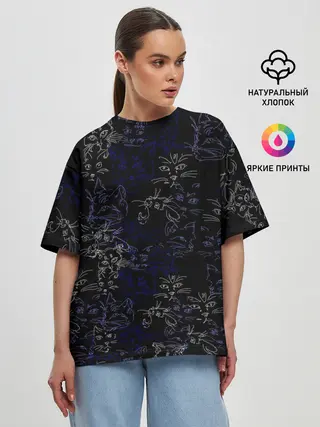Женская футболка оверсайз / Ночные кошечки